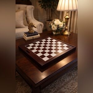 Wood Chess Set Board. Elegant Brown and White Chess Set/Multiple Games.